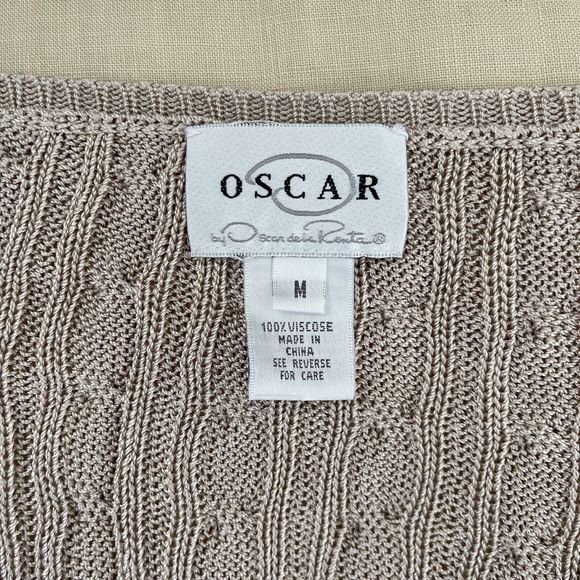Oscar De La Renta Tan Cable Knit Sweater Pullover Metallic Gold M - Picture 5 of 7